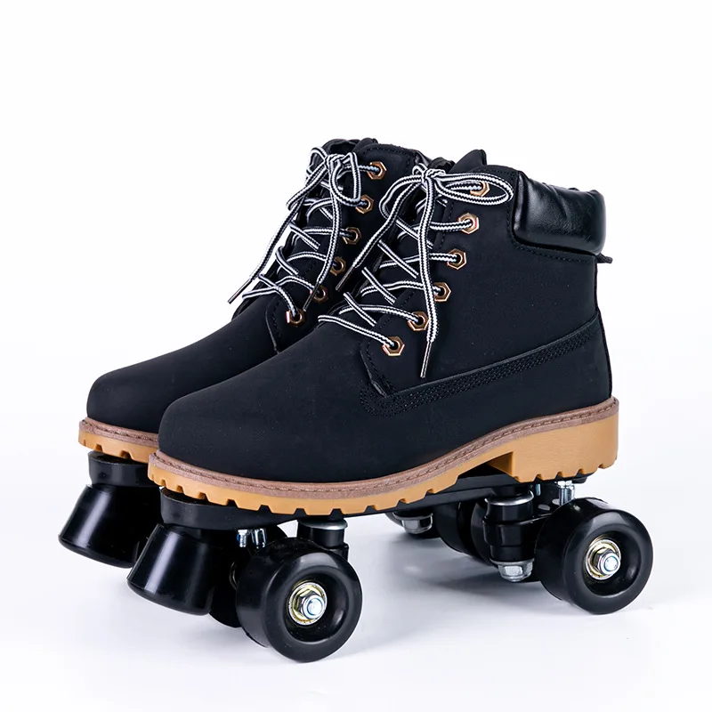 

Pu Leather Roller Skates Lighting Double Line Skates Women Men Adult Two Line Skate Shoes Patines With Pu 4 Wheels Patins