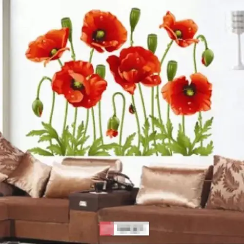 50x70 см домашний декор Красный цветок наклейки на стену Переводные настенные