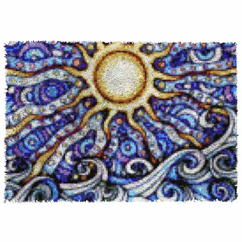 

Latch Hook Rug Sun Crocheting Tapestry Kits DIY Carpet Rug Chunky Yarn Needlework Knitted Floor