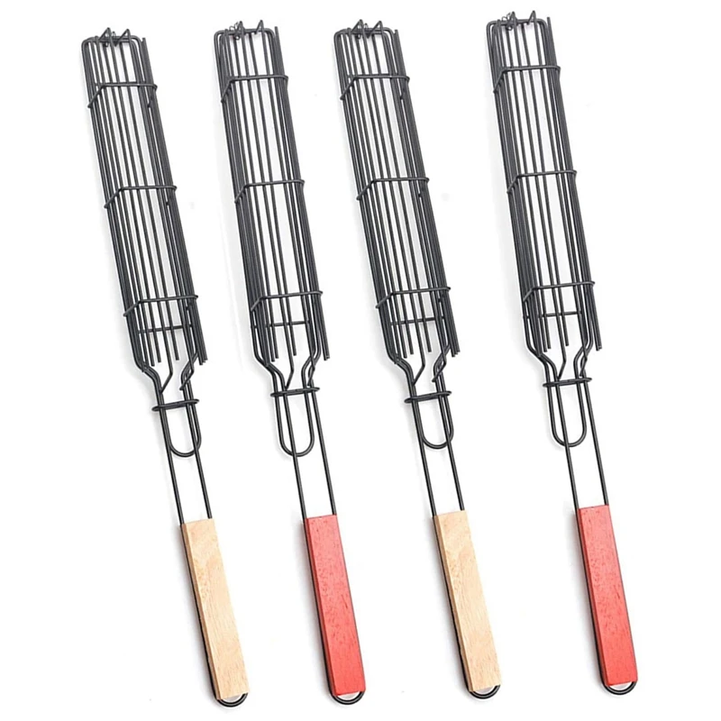 

4 шт., антипригарная решетка для барбекю, с деревянной ручкой