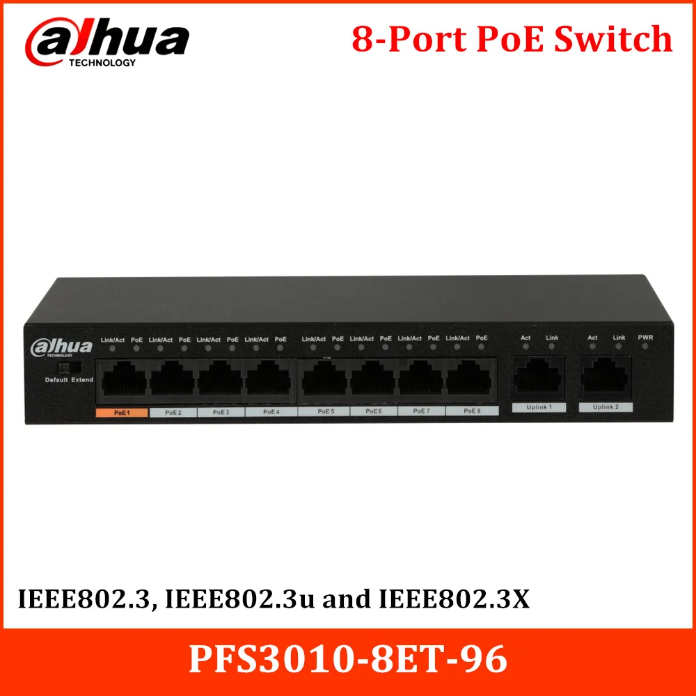 Настольный 8-портовый PoE переключатель Dahua двойной коммерческий порт RJ45 10/100 Мбит/с