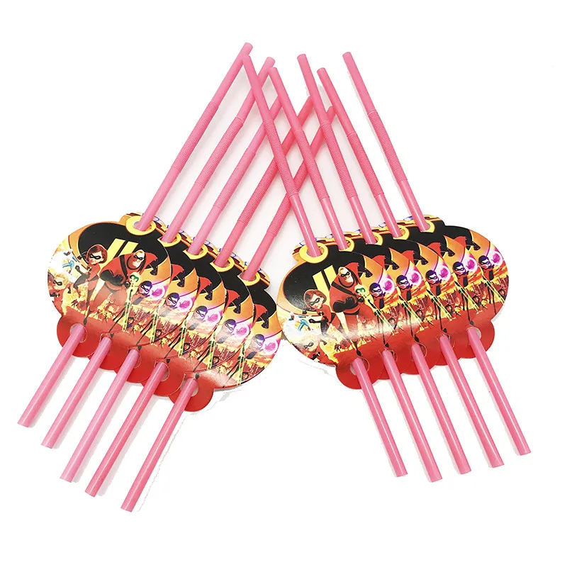 straw 10pcs Kokoer Суперсемейка Happy День рождения одноразовые украшения наборы; детский душ Бумага баннер Салфетка скатерть посуда - Цвет: straw 10pcs