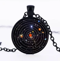 new fashion solar system planet galaxy cabochon glass cosmic pattern pendant necklace chain man women necklace classic jewelry