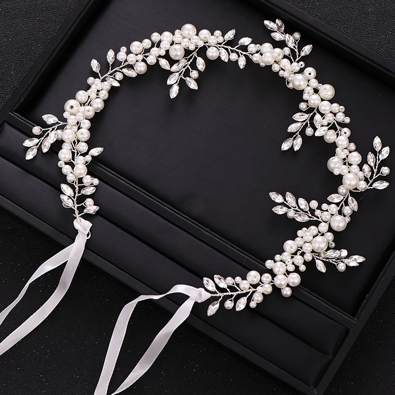 Модные свадебные аксессуары для волос Серебряный цвет лист Хрустальный жемчуг