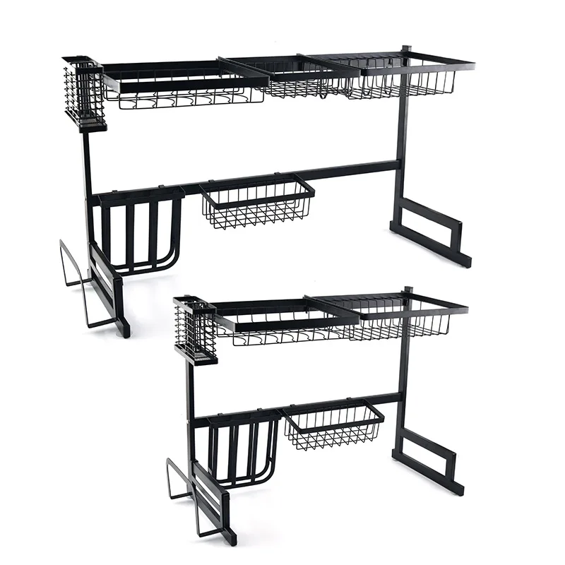 

65/85CM Kitchen Shelf Organizer Dishes Drying Rack Over Sink Drain Rack Kitchen Storage Countertop Utensils Holder Black/White