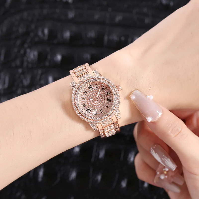 Fashion Casual Steel Strap Rhinestone Alloy Watch Newest Ladies Starry Quartz Wristwatch Cheap Promotion Women Gift Clock