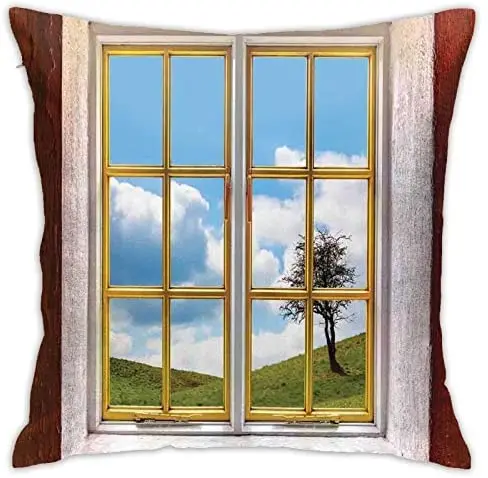 

Pooizsdzzz Personalized Abraction Meadow Grass with Tree Through Window Countryside Rural Cottage Flourishing Image