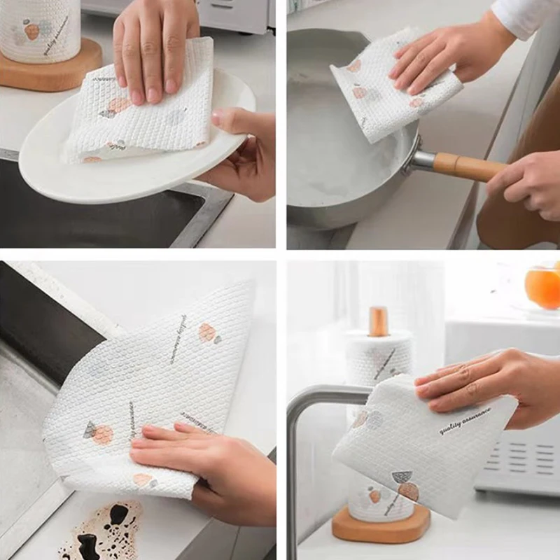 

50Pcs/Roll Reusable Kitchen Cleaning Dish Cloths Organic Dish Cloths Bamboo Towels Lazy Wipes Kitchen Towels