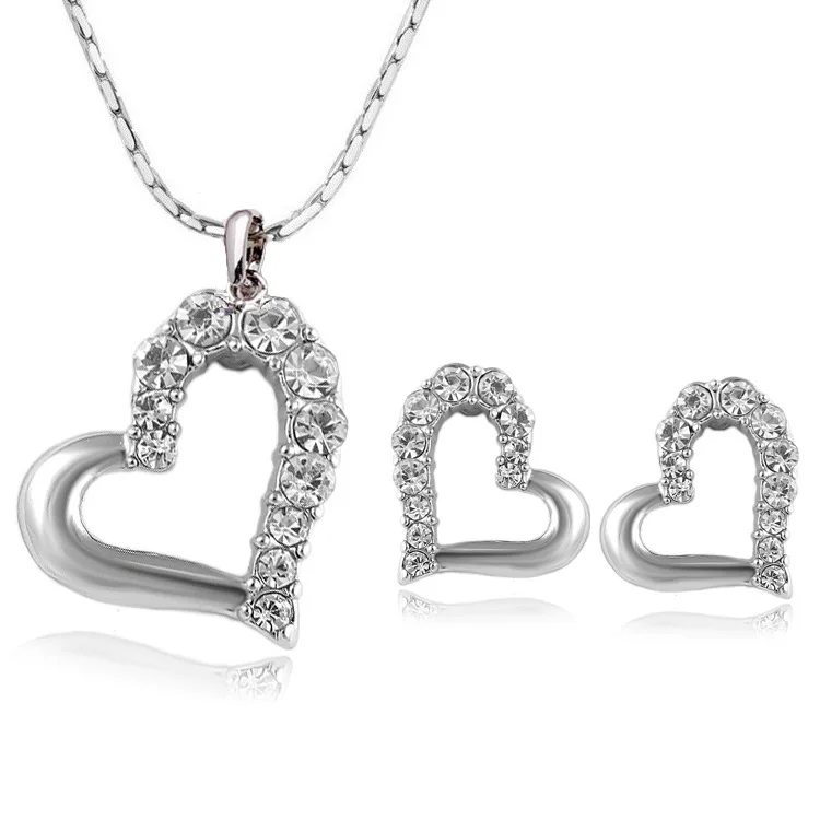 Новая Мода Двойное сердце ожерелье и серьги кристалл наборы ювелирных изделий