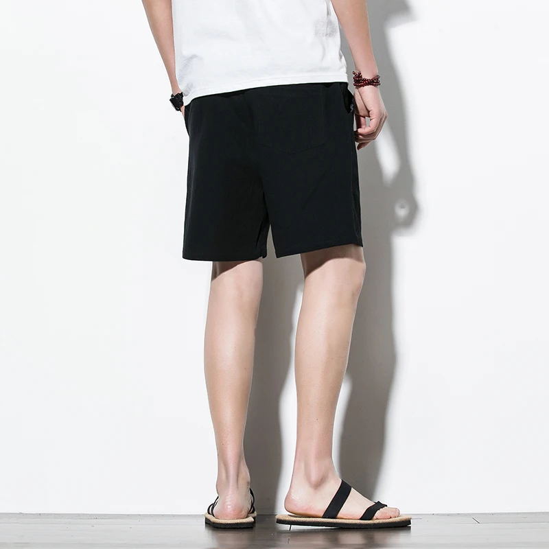 Шорты мужские повседневные льняные уличная одежда однотонные хлопковые пляжные