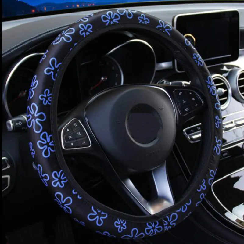 Чехол рулевого колеса автомобиля с цветочным принтом нескользящий