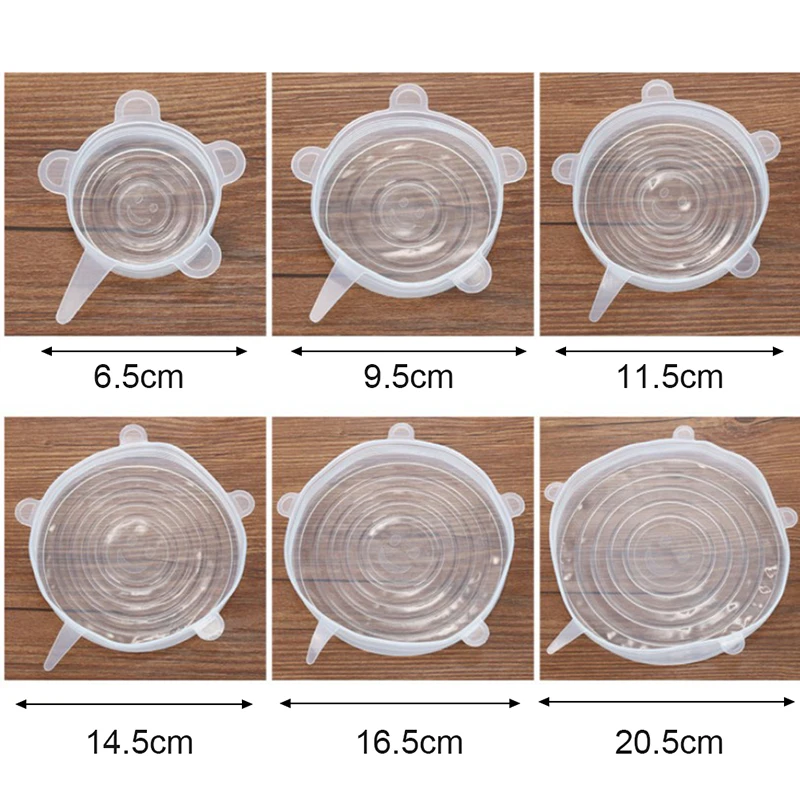 

6PCS Stretch Silicone Food Bowl Cover Storage Wraps Seals Reusable Lids DIY