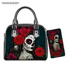 Женская сумка на плечо twoheart sgirl, с рисунком в готическом стиле, дизайнерская сумка с короткими ручками и длинным кошельком, 2 шт.