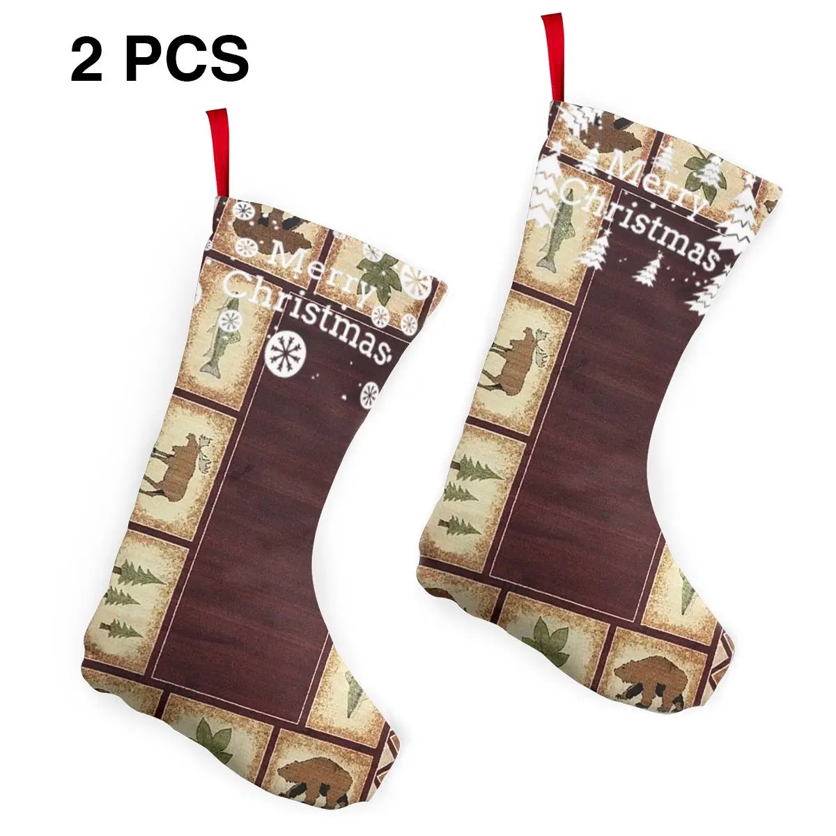 

Nature Print Lodge Rectangle Christmas Stockings Personalized Decorations Gift for Child Holding Home Decors Tree Ornament