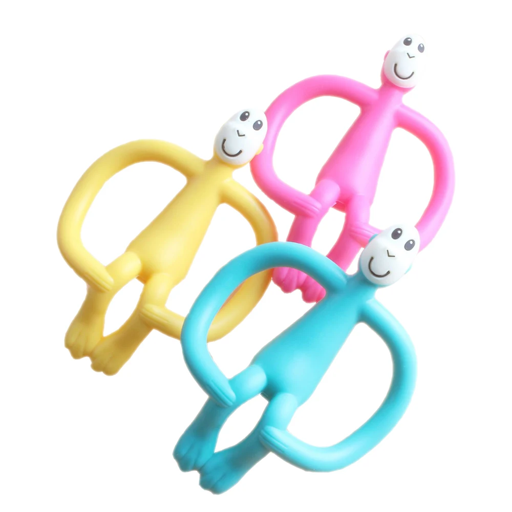 

High Quality Silicone Cartoon Monkey Toddler Molar Teeth Pain Relief Tool Kids Teether Necklace Teething Beads Baby Shower Gift