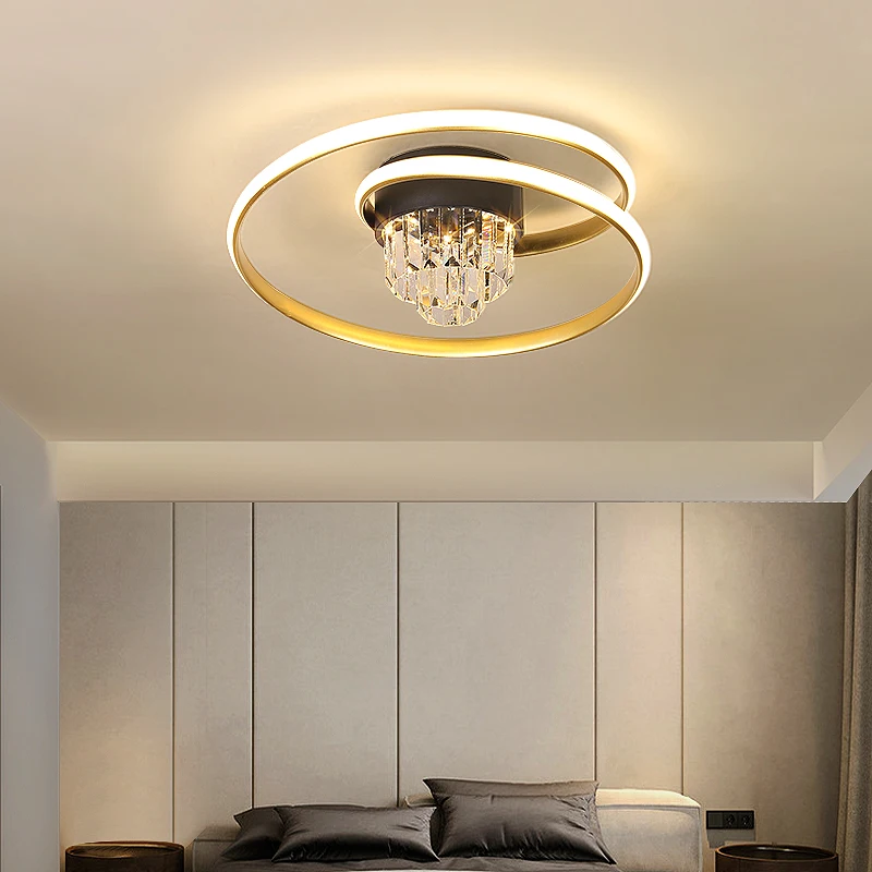 

Diameter 48cm Gold and Black/White LED Ceiling Chandelier Iron Lamp Body Imitation Crystal Power 48W Suitable for Room 8-15m²