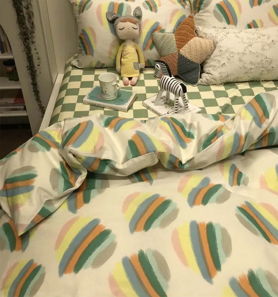 

Fashion heart bedding set kid teen,single double colorful cotton twin full queen home textile flat sheet pillowcase duvet cover