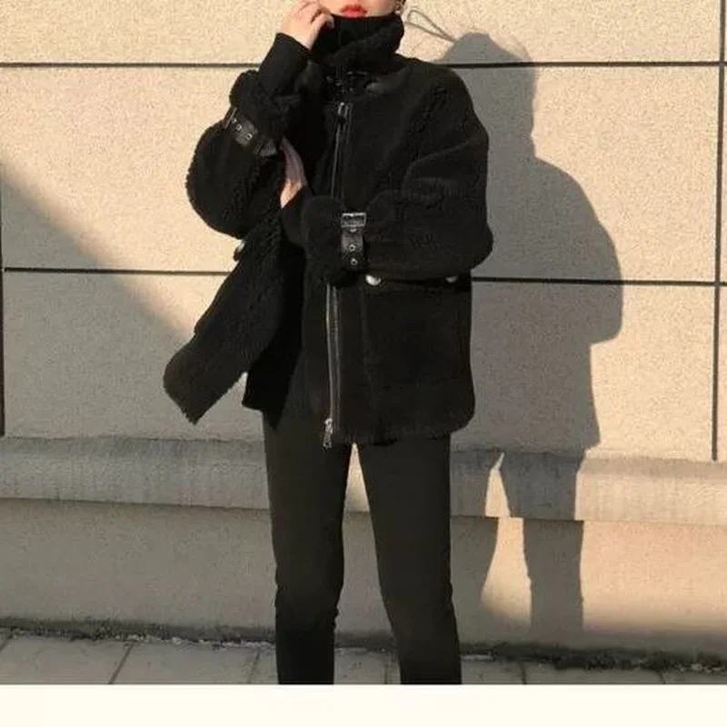 2023 Korean Version Was Thin Lamb Wool Granular Fleece Fur Winter Sheep Shearing Stitching Fur One Long-sleeved Jacket Female