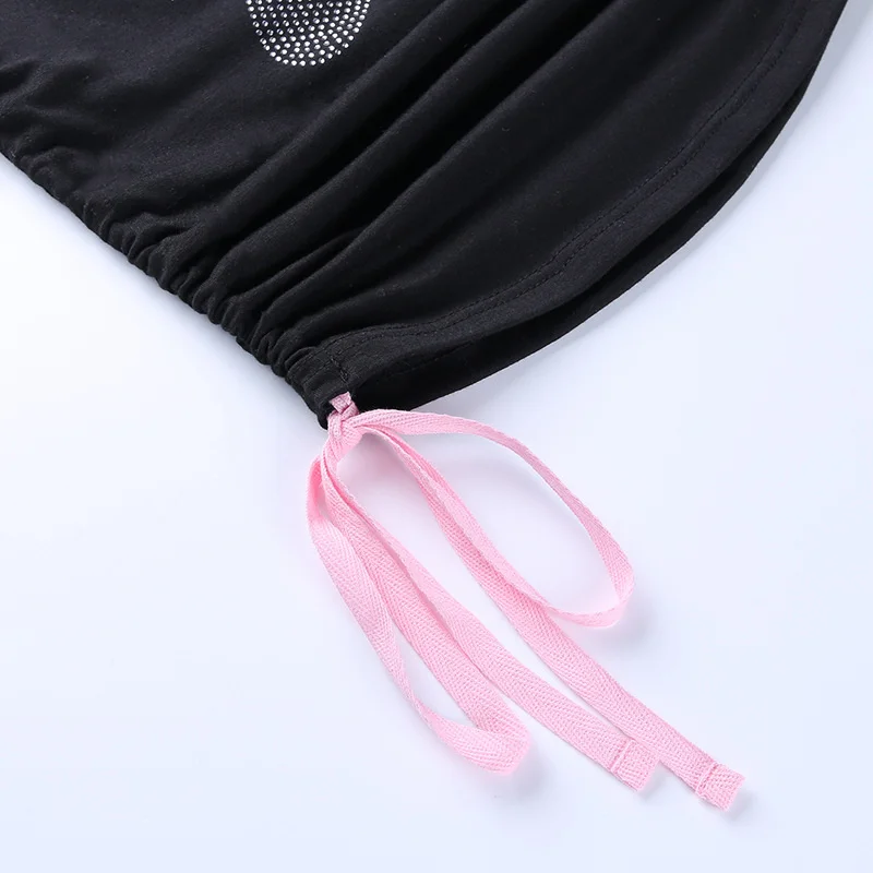 

Women Summer Top Floral Side Bandage Active Gothic Tank O Neck Punk Grunge Clubwear Female Workout Camis Vest