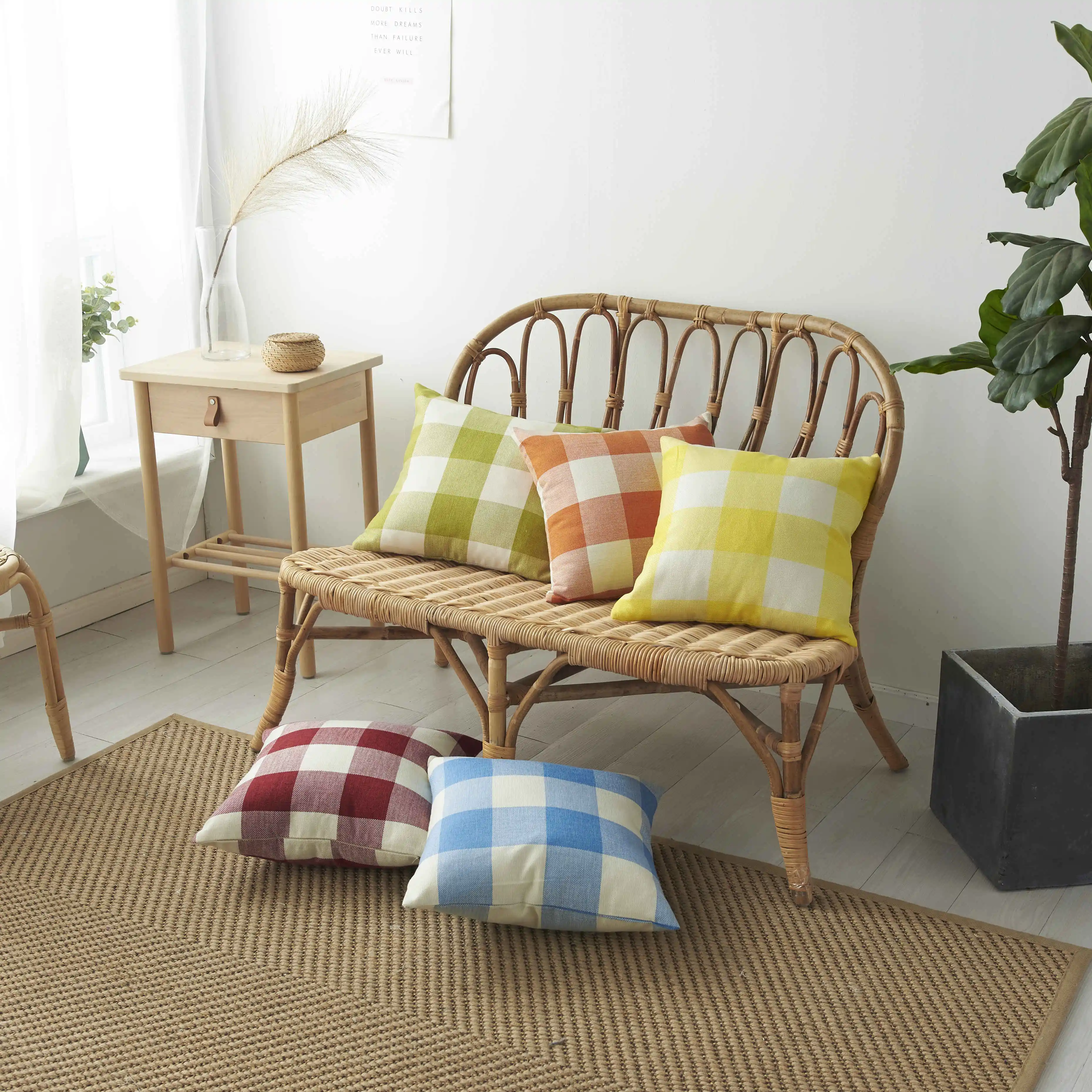 

LuanQI Square Cushion Cover Cotton Inen Plaid Throw Pillow Sofa Cushions Living Room Decor Bedding Soft Comfortable Car Pillow