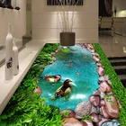 Пользовательские 3D наклейка на пол, фотообои зеленые растения булыжник Гостиная Ванная Комната ПВХ водонепроницаемый пол обои настенная живопись Декор