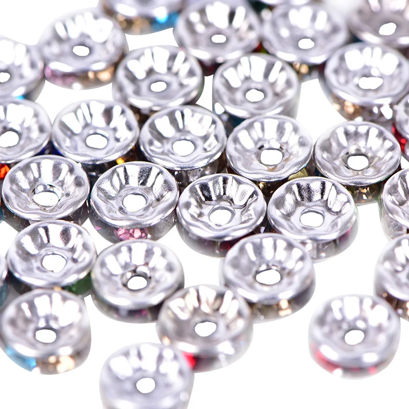 

100Pcs/Set Multicolor Crystal Rhinestone Round Rondelle Spacer Beads DIY 6mm 8mm