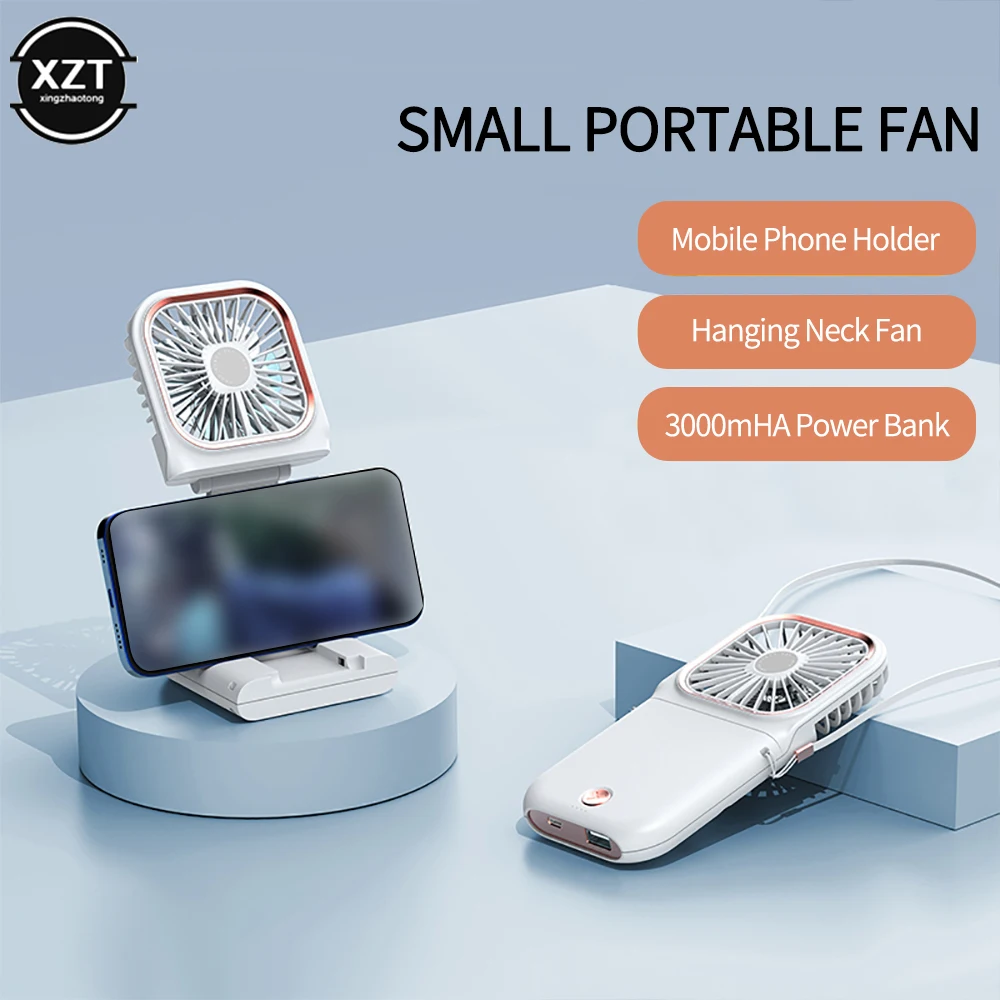 Folding Hanging Neck Fans Mini Portable USB Rechargeable Cooler Neckband Power Bank Handheld/Desktop Multi-Function Electric Fan |