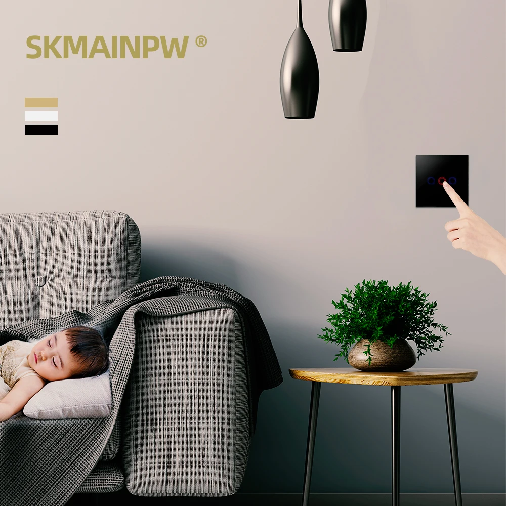 

Eu Ac100-240 Wall Switch Golden Black White Crystal Glass Power Led Light Switch Touch Switch 1/2/3 Gang Interruttore
