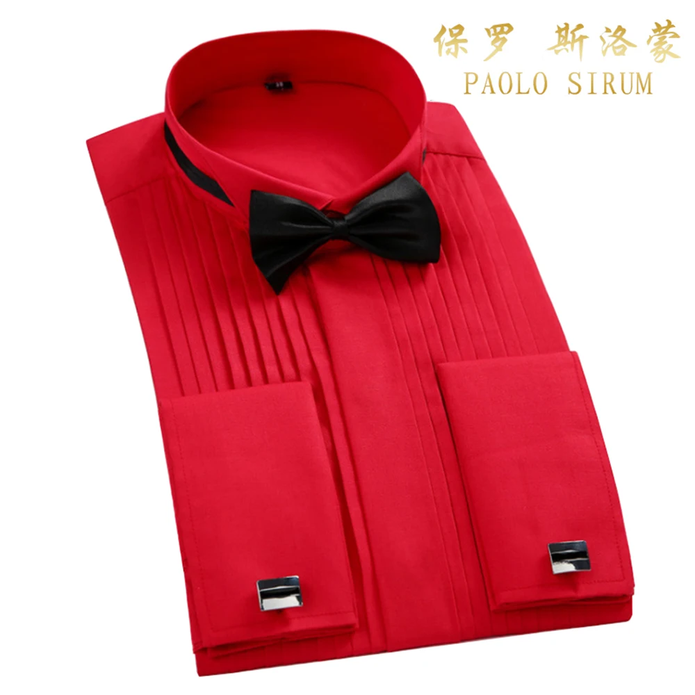 White Men Tuxedo Shirt Regualr Fit Plus Size French Cufflinks Long Sleeve Luxury Wedding Party Male 6xl
