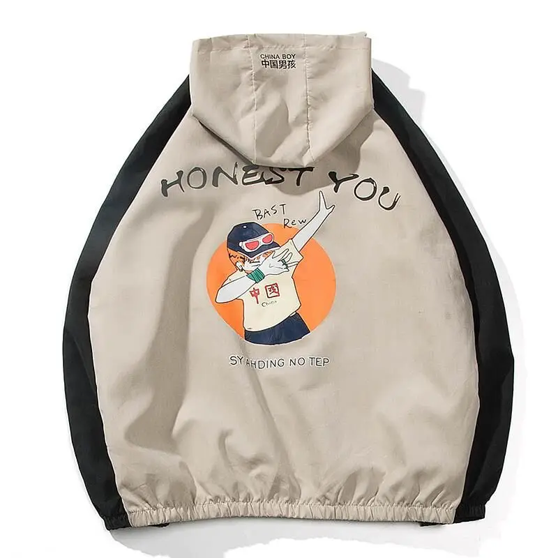 

2021 Hip Hop Spring Jackets Men Windbreaker Autumn Loose Casual Jacket Couple Thin Jacket Loose Large Size Zipper Hooded Jacket