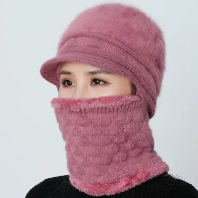 Skullies Beanies женская зимняя шапка для мамы вязаная шапочка для девочек шарф женская шапка для женщин шерстяная Круглая Шапочка Шапка Зимняя маска шапка - Цвет: purple