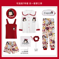 pajama set women 7pcs japan anime pyjama cotton home suit kiki delivery ladies kawaii sleepwear spring summer autumn nightgowns