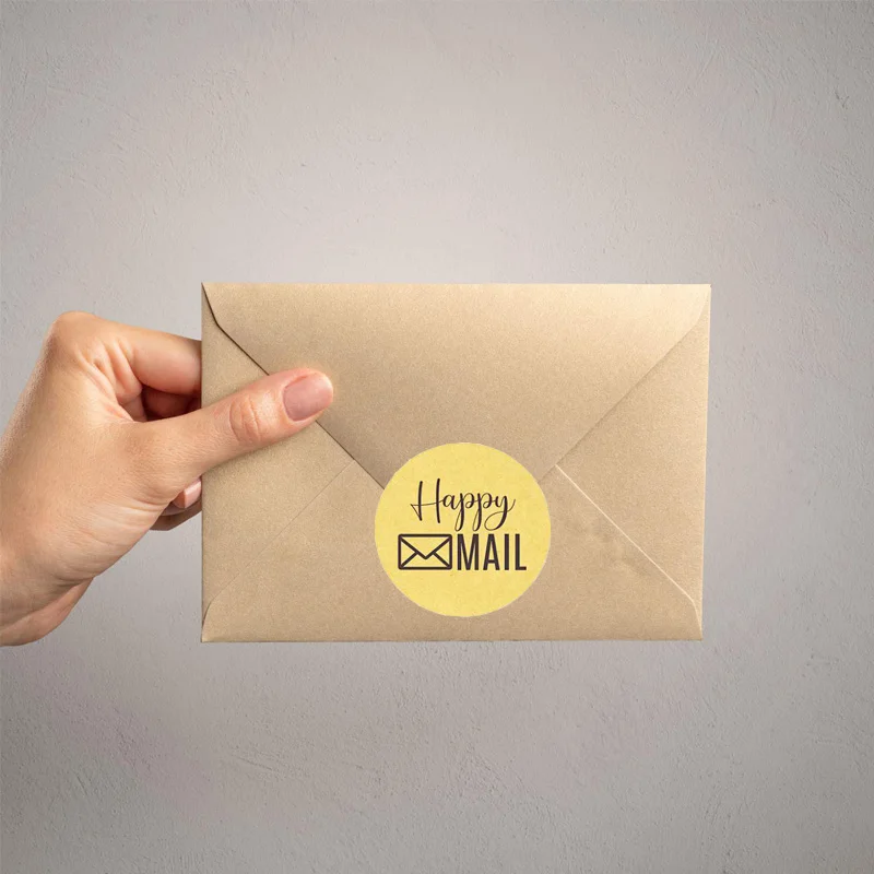 

500pcs Happy Mail stickers craft paper Label Stickers Round envelope stickers for business invitation letter Mail Seal Stickers