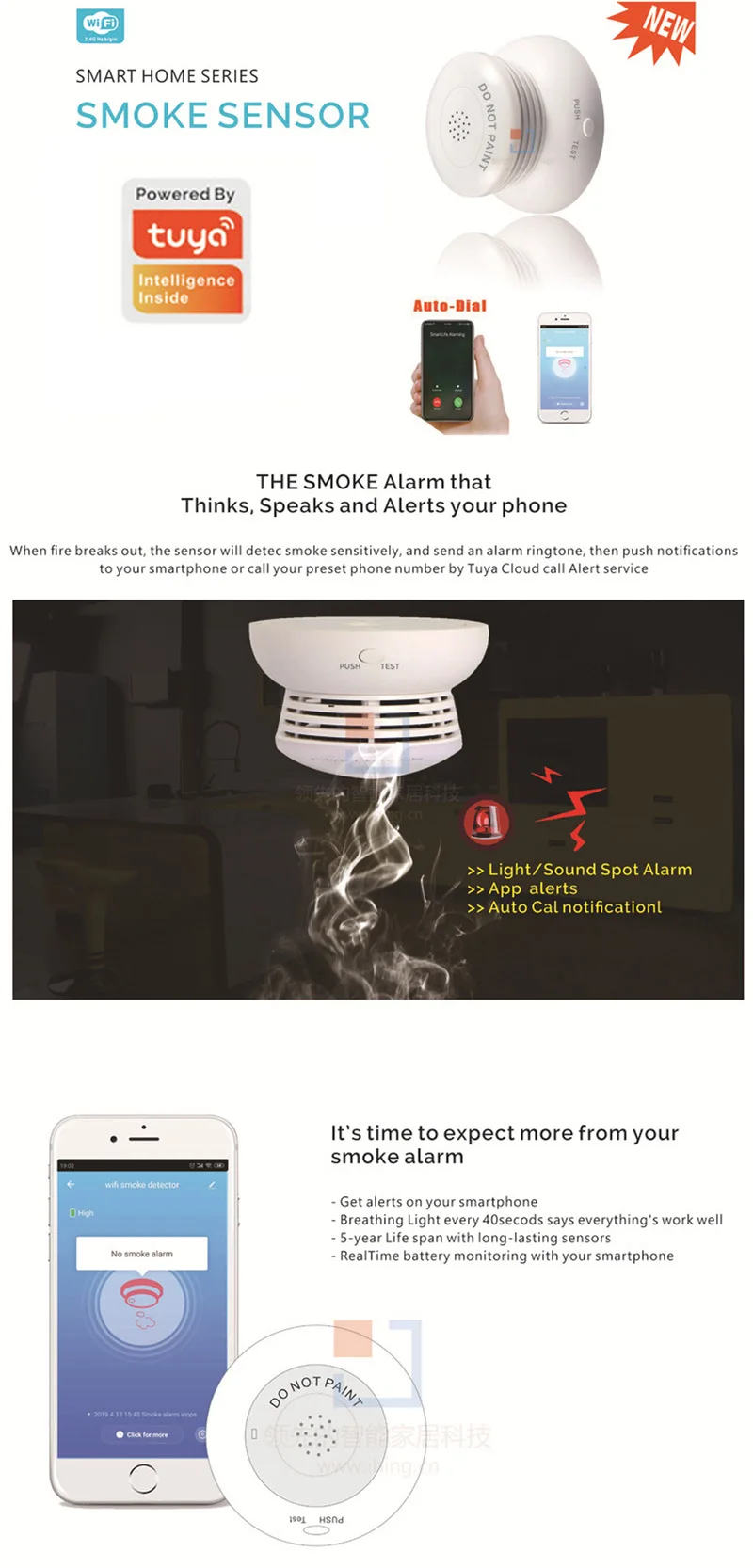 Wifi умный датчик дыма 2,4G пожарная сигнализация охранная система Tuya Smart Life APP дистанционное управление для умного дома