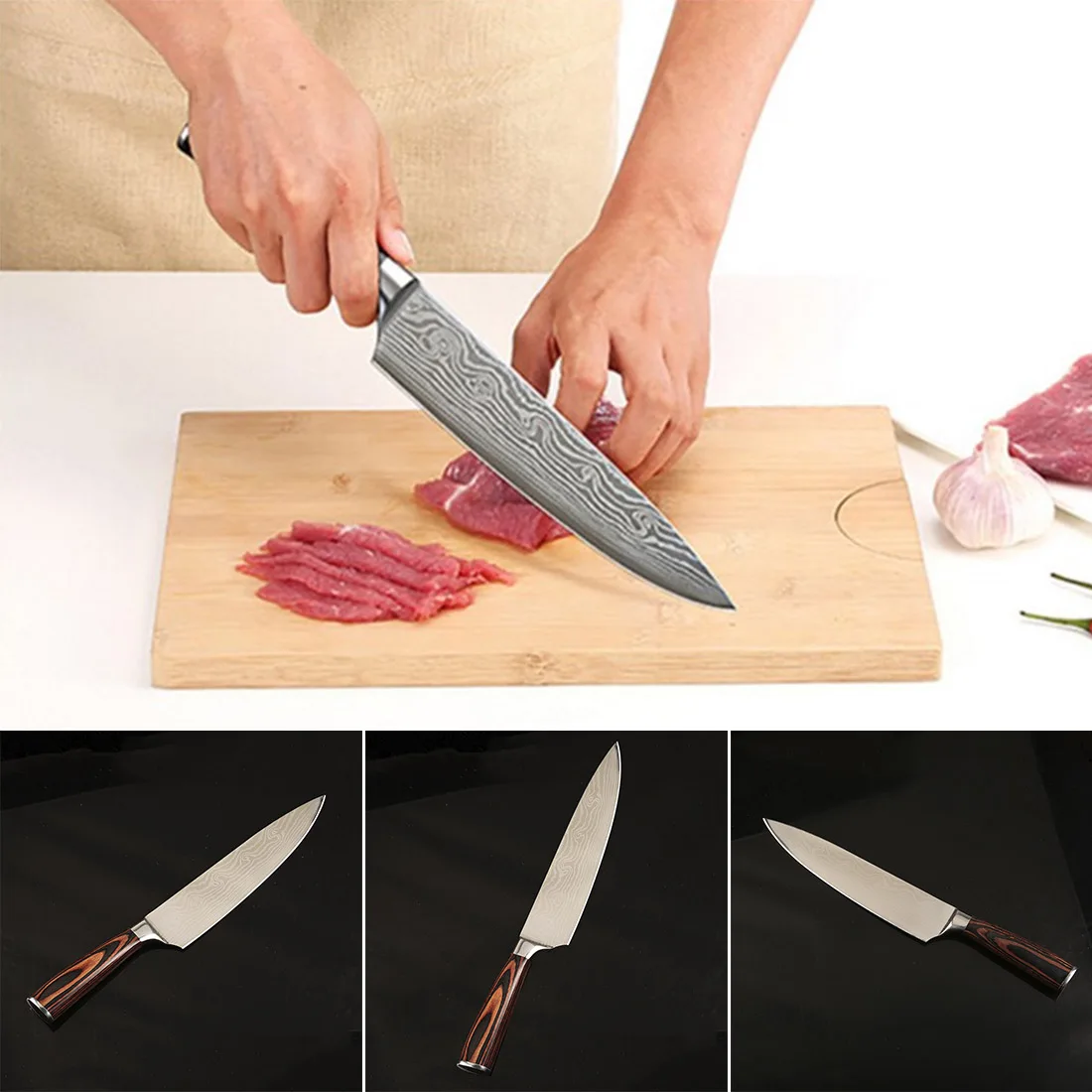 

stainless steel rosewood handleknife Professional kitchen knife Damascus steel slice utility paring knife 8 inch