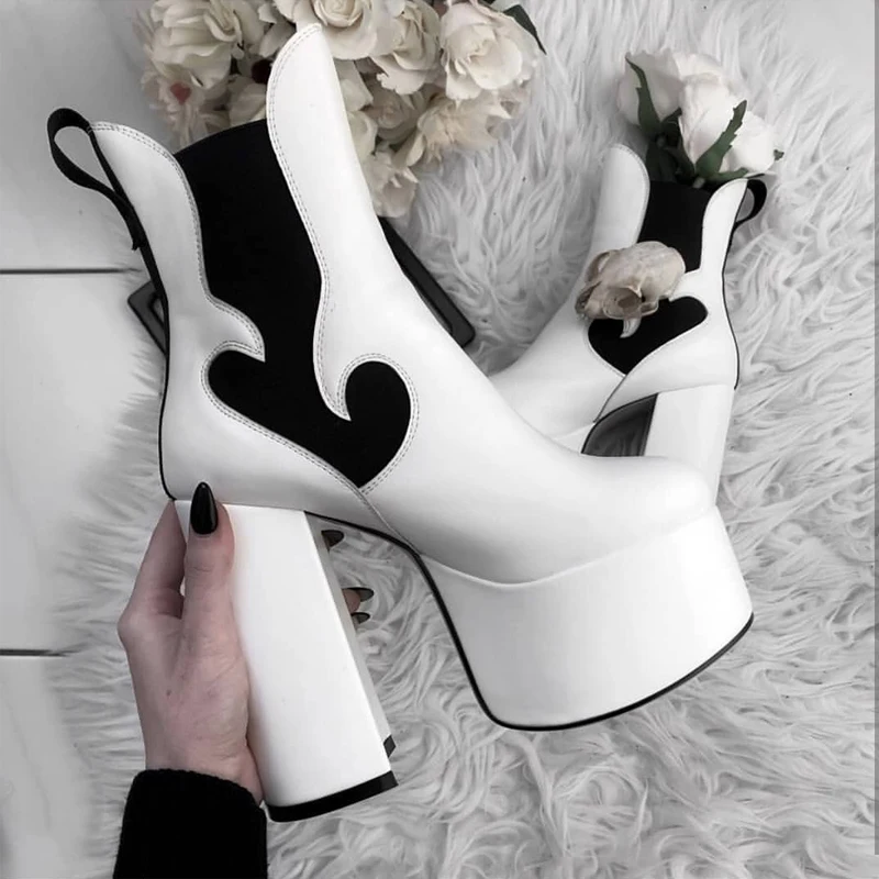 Perixir Chunky Woman Boots Design 2020 New Winter Super High Heels Platform Lady Night Club Round Toe Ankle Shoes Size 36-41 | Обувь