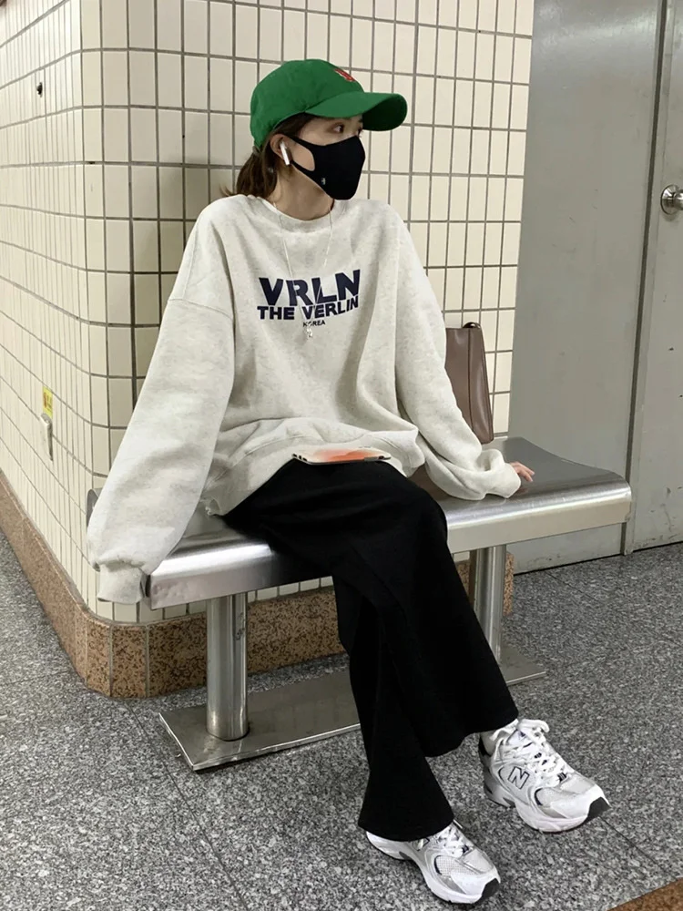 

3 Sizes M-xl Causal Letter Printed All Match Loose Oversized Basic Autumn Vintage Simple Winter Hot Sale Women Sweatshirts