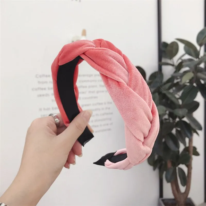 Fashion hair accessories women's gold velvet fabric twist braid wide-angle light headband wild girl band Headwear |