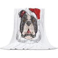 fleece throw blanket full size funny bulldog with christmas hat lightweight flannel blankets for couch bed living room warm f