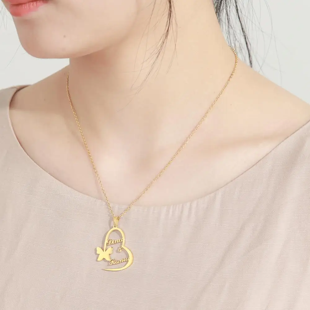 Мое имя формы на заказ ожерелье сердце бабочка Нержавеющая Сталь Индивидуальные