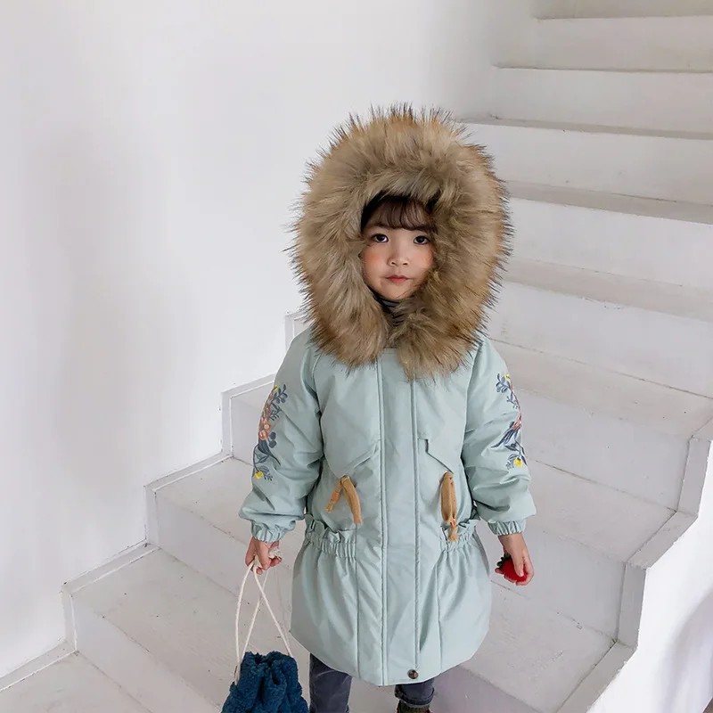 

Down Jackets For Kids Winter New Style Children's Coats Girl's Fur Long Outerwear Comfortable Printed Clothes Warm Autumn Thick