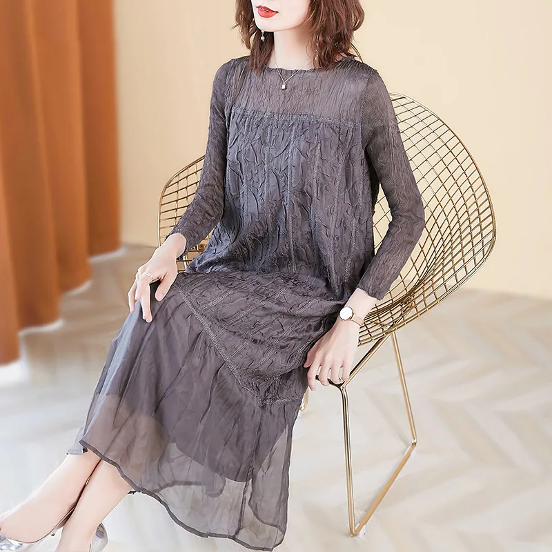 

Red Autumn Dress 2020 New Women's Loose Large Size Pleats Dress