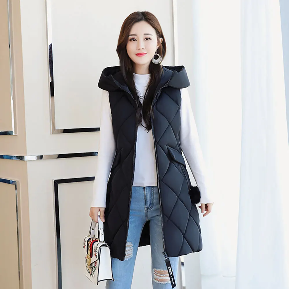 

Autumn Winter Vest Women Waistcoat New Fashion Female Sleeveless Jacket Hooded Warm Long Vest cotton feminino Plus Size S-3XL