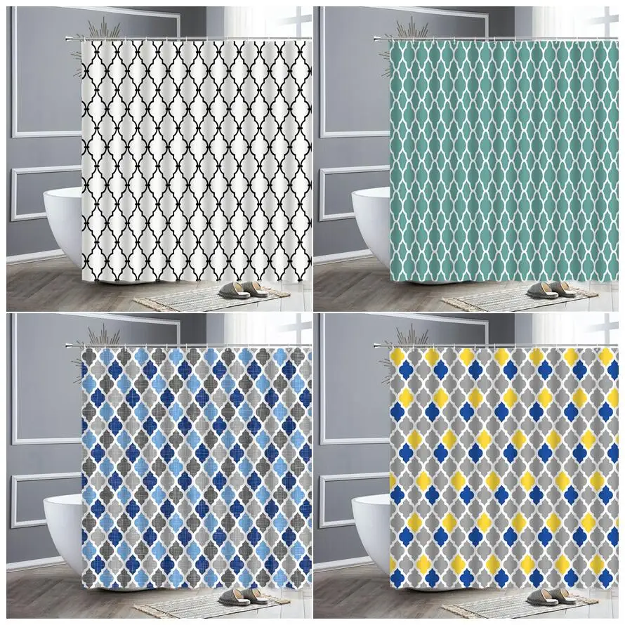 

Waterproof Shower Curtains for Bathroom Home Decor Colorful 3D Geometric Pattern Nordic Style Polyester Fabric Bath Curtain Sets