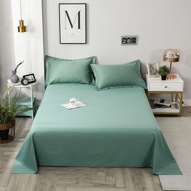 

JLBB New Cotton Bed Sheet Sets Twin Full Queen King Single Double Size Green Flat Sheet Pillowcase Solid Bed Sheet Bedclothes