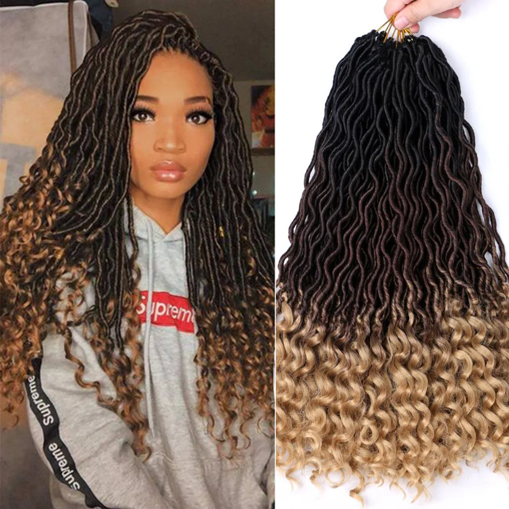 

Bohemian Faux Locs Curly Crochet Braid 20inch 24 Strands Ombre Braiding Hair Extensions Synthetic Crochet Hair for Women
