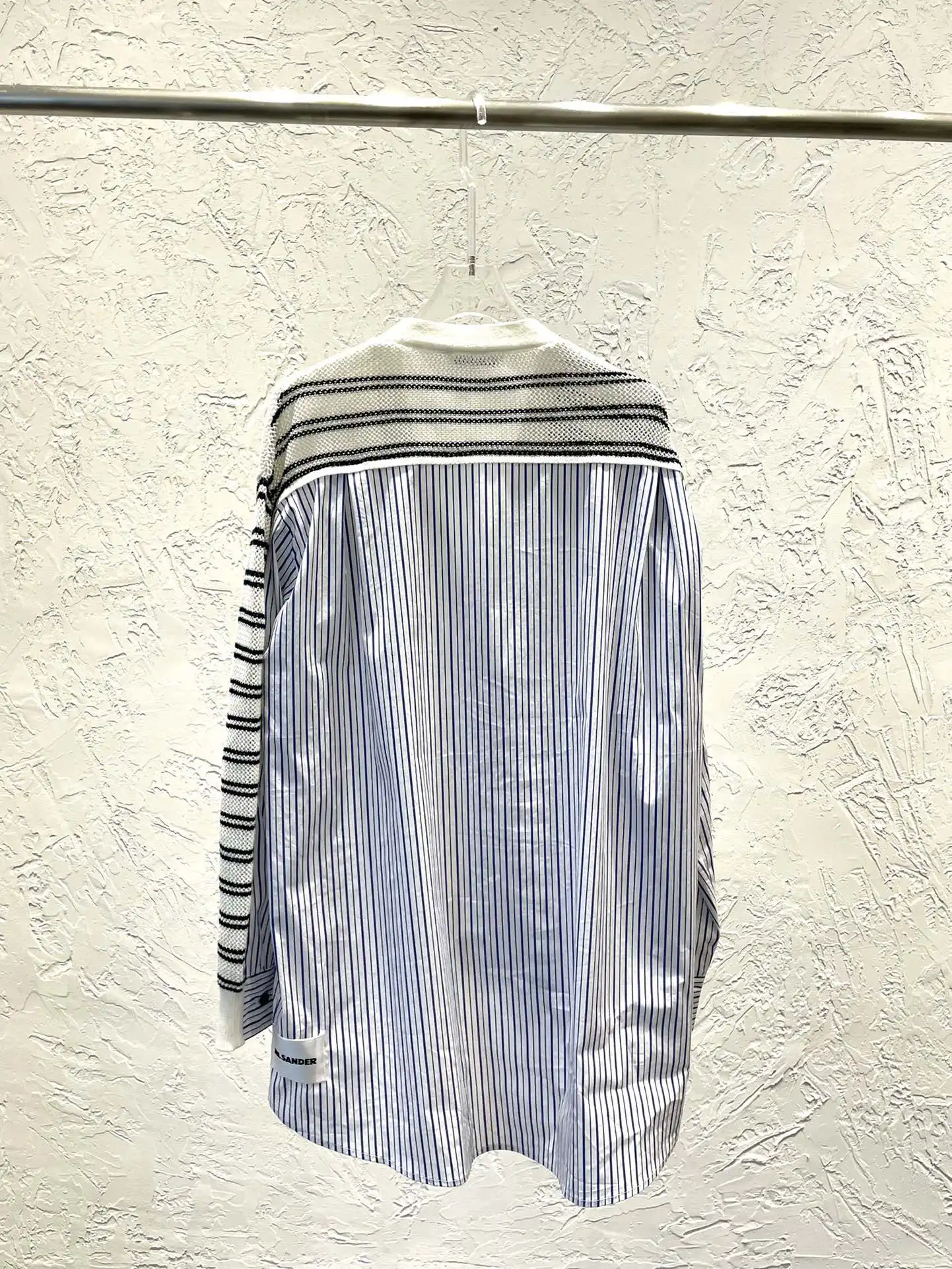 

Original tag Jil sander striped cardigan stitched Knit stitching like two shirts Elegant fashion Tops Uniform size female