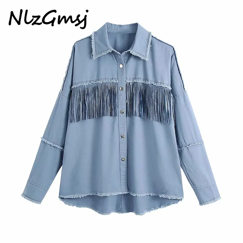 

Nlzgmsj жакет Za для женщин с кисточками джинсовая куртка с заклепками в винтажном стиле; Осенне-зимнее двубортное пальто Стразы Меховая куртка ...