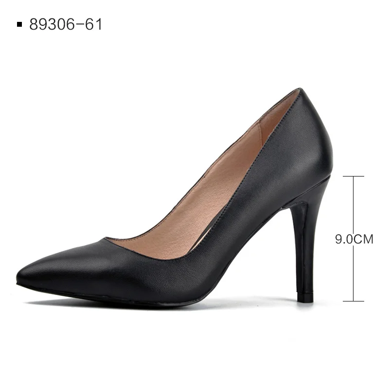 Black Leather 9CM Donna-in/Женская обувь из натуральной кожи г. Весенние туфли-лодочки с острым носком туфли-лодочки на тонком высоком каблуке вечерние женские замшевые туфли на каблуке 7,5 см - Цвет: Black Leather 9CM