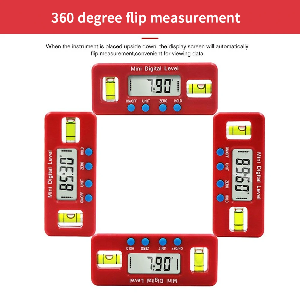 

100mm Magnetic Horizontal Red Precision Digital Protractor Inclinometer Water Proof Level Box Digital Angle Finder Bevel
